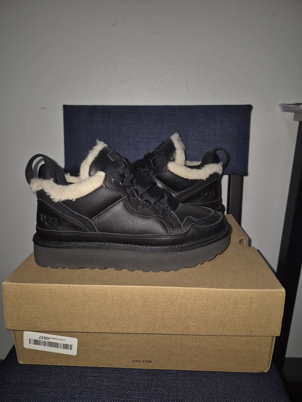 UGG Women’s Black Leather Shearling-Lined Lowmel Sneakers